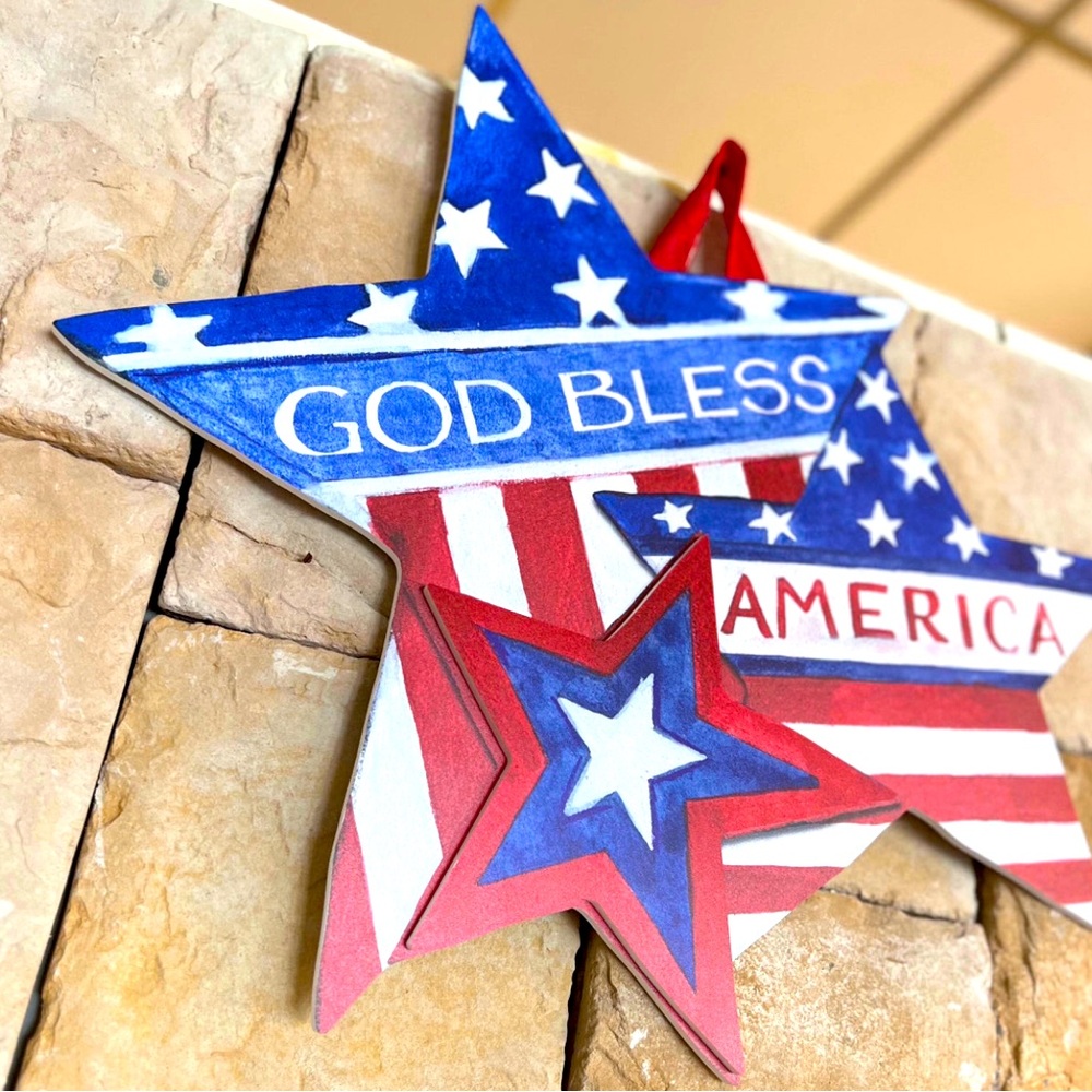 Red, White, and Blue Star Door Hanger God Bless America